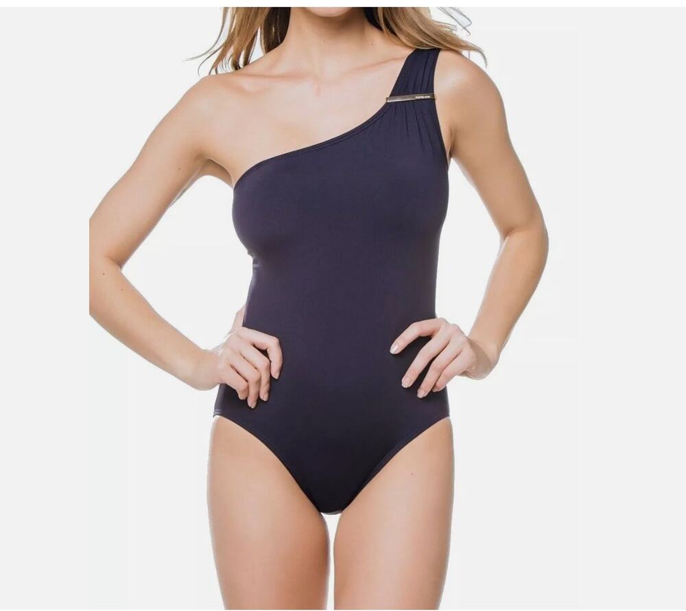 Michael Kors Navy One Piece Asymmetrical Swimsuit Women's Size 8